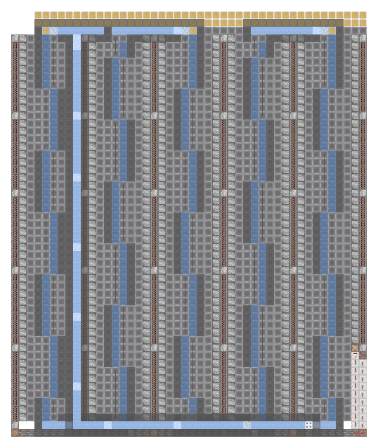 Plan of the 500 Furnace Charcoal Farm seen from above, 46 by 55 blocks